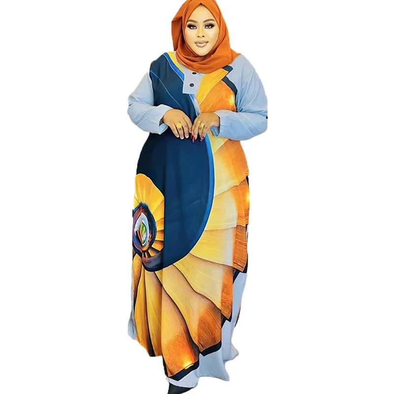 

Dubai African Print Dresses for Abaya Women Dashiki 2025 New Satin Boubou Muslim Kaftan Maxi Dress Arab Africa Islamic Clothing