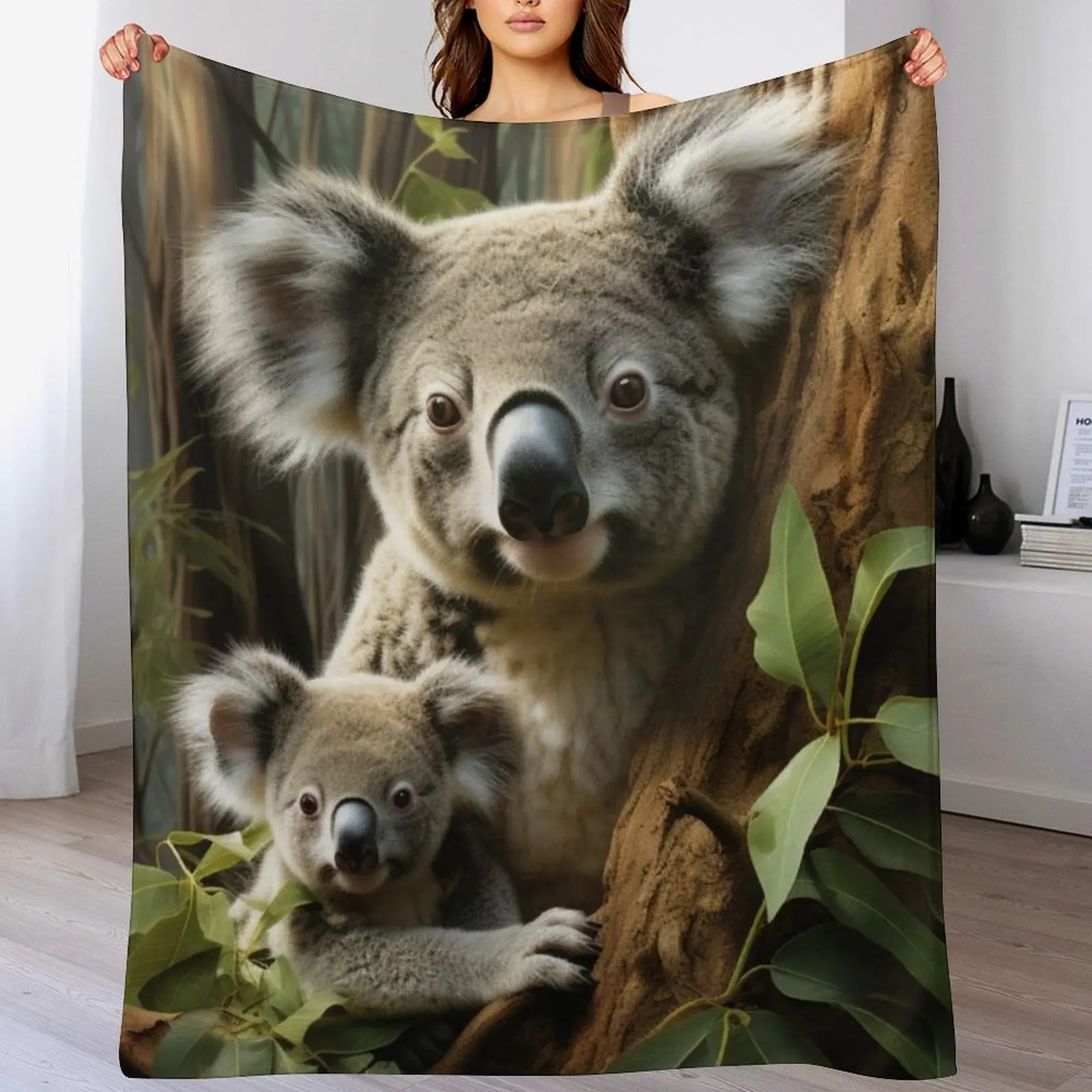 Baby Koala Bear and Mom Throw Blanket All Season Lightweight Soft Blanket for Bed