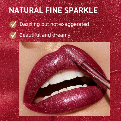 Imagen 2 del producto QIBEST diamante líquido lápiz labial hidratante de larga duración púrpura brillante impermeable brillo de labios cosméticos mate brillo lápiz labial