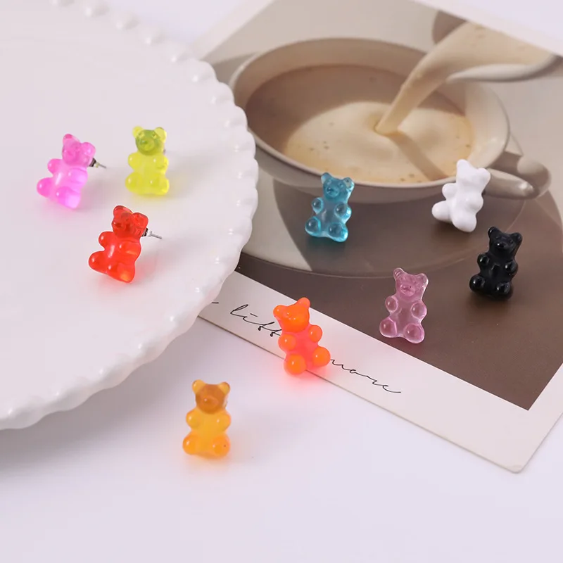 Creative Cute Candy Colorful Animal Gummy Bear Earrings Lovely Cartoon Earrings for Girls Women Children Birthday Gift Jewelry