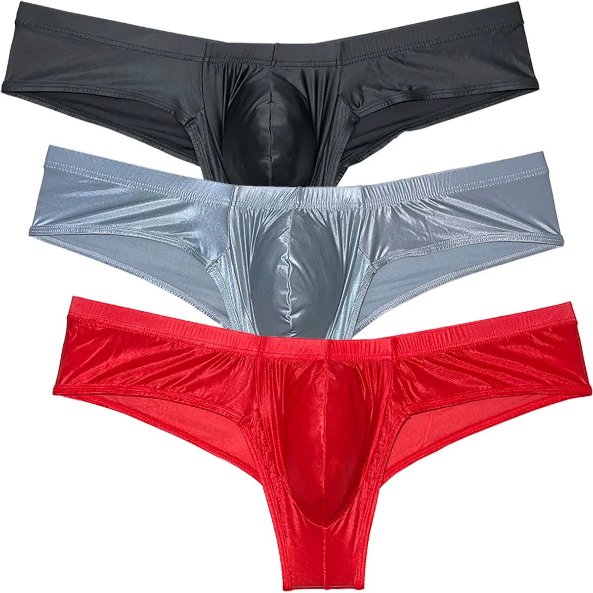 

3PCS Cheeky Bikini Briefs Men's Underwear Bulge Pouch Male Slip Mid Waist Beach Trunks Silky Shiny Underpants Sunbathing Sexy
