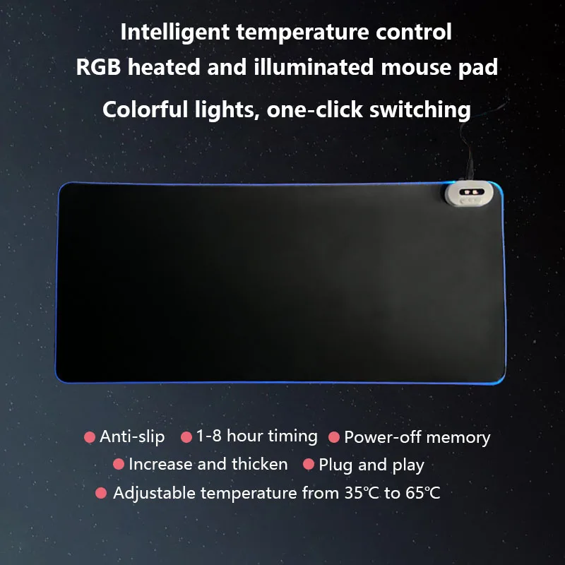 

Electric Heating RGB Non-Slip Mouse Pad Gaming RGB Mouse Pad Smart Temperature Control Desktop Heating Pad Desk Carpet Mouse Mat