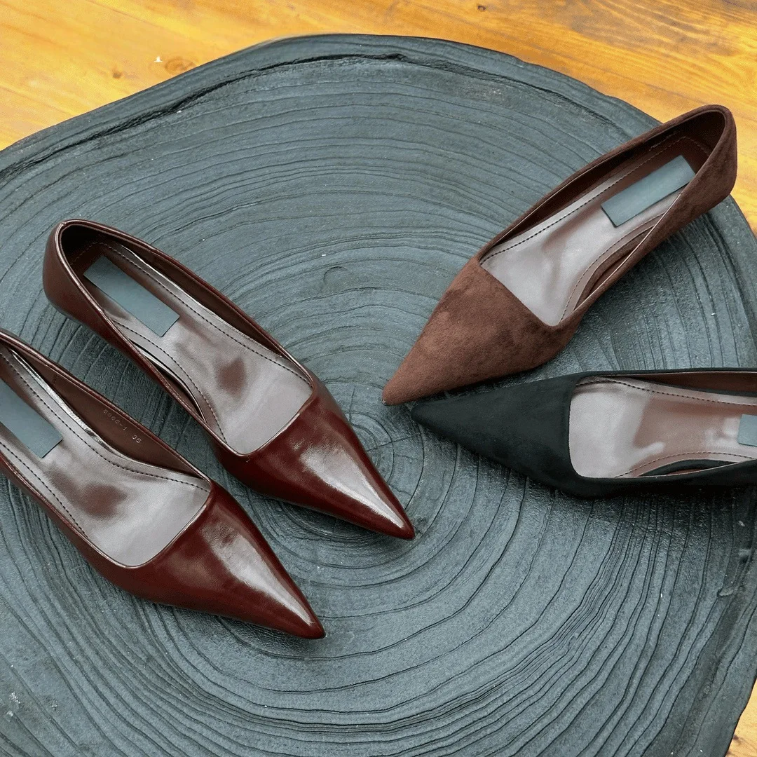 

Женские туфли-лодочки, пикантные замшевые туфли на высоком каблуке с острым носком, модные офисные свадебные туфли на шпильке, женская удобная женская обувь на низком каблуке