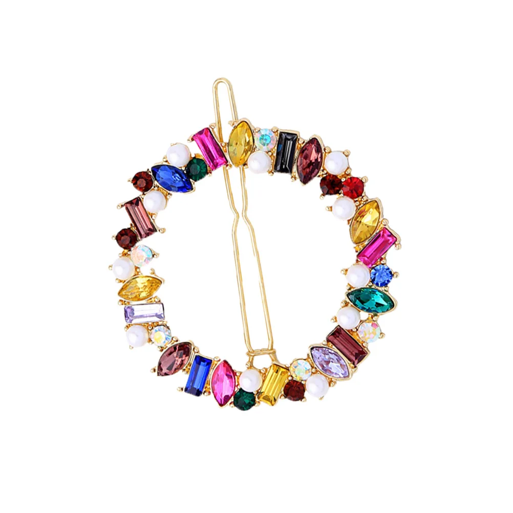 دبابيس شعر من حجر الراين اللؤلؤي، تصميم دائري، إكسسوارات ملونة للنساء والفتيات، هدية أنيقة للحفلات #2