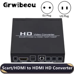 Grwibeou 1080P SCART HDMI to HDMI-compatible Digital Converter High Definition Video Converter EU/US Power Plug Adapter For HDTV