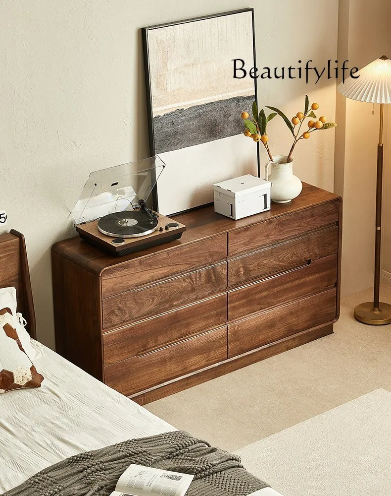 

European Black Walnut Wooden Chests of Drawers Minimalist Style Bedroom Locker Modern Light Luxury Tailstock Chest of Drawer