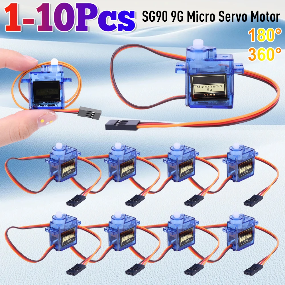 1-10pcs SG90 Servo Motor Micro 9G 180 360 Degree Mount SG90 Kit Without Metal Gear Pro RC Car Toy Airplane Arduino DIY