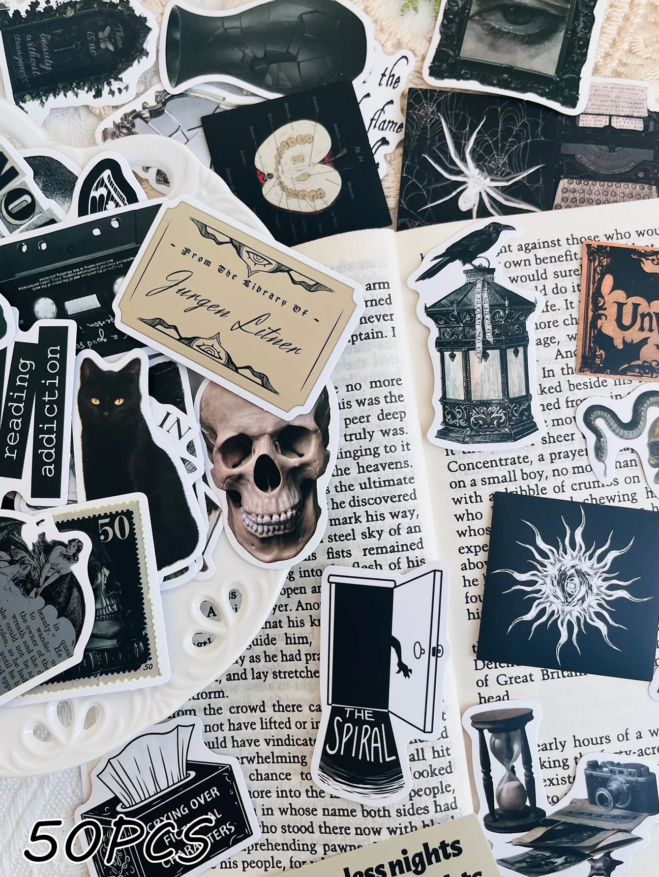 50Pcs Dark Academia Gothic Stickers Creative DIY Fine Decorative Stickers Scrapbook Laptop Luggage Water Cup Phone Case Decals