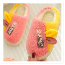 Children's cotton slippers, parent-child shoes, plush and thickened soft soles, fashionable cartoon at home, boys and girls, chi