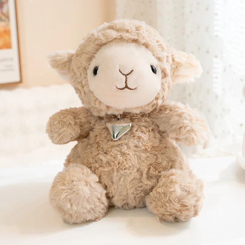 Soft Curly Lamb Plush Toy Cute Stuffed Sheep Doll with Silver Heart Necklace Ideal for Holiday Presents, Bedroom Decor .