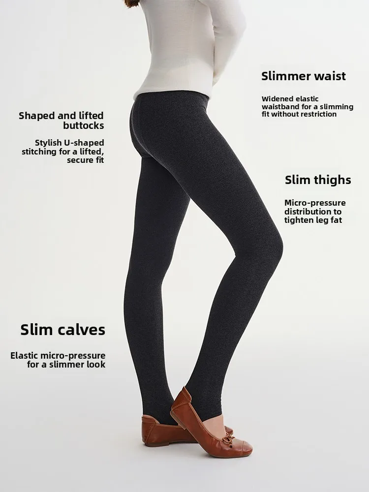 Ele Leggings de mujer de cintura alta de talla grande con reposapiés Micro-Prure adelgazantes textura de raya vertical pantalones de capa base