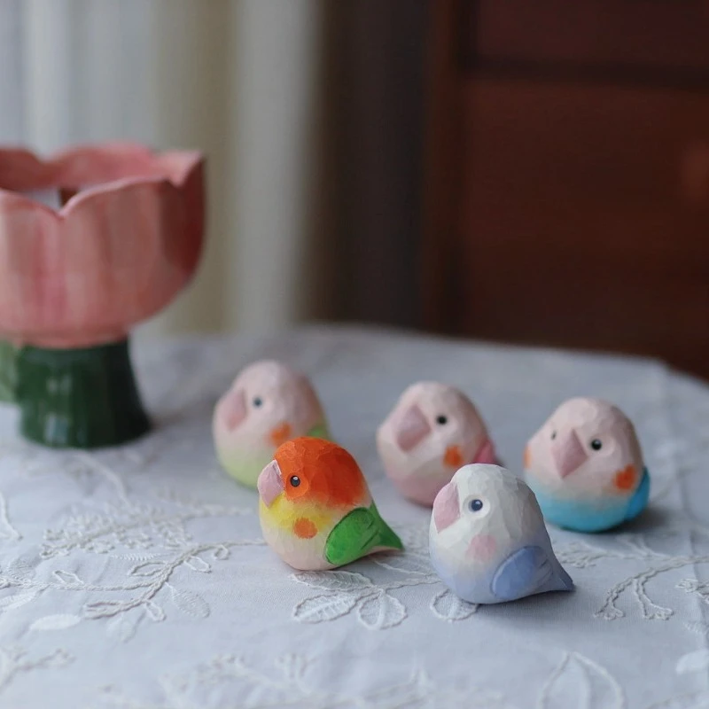 Nordic Handmade Solid Wood Mini Bird Sculpture Ornaments Living Room Entrance Office Desktop Miniature Animal Statue Decoration