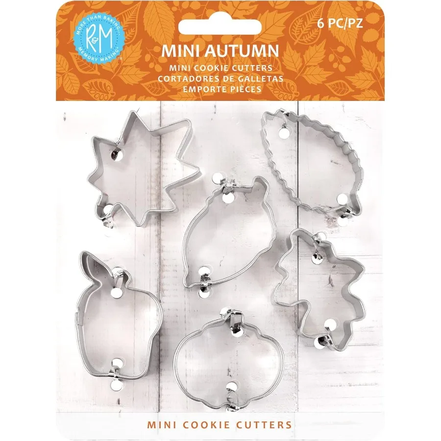 

Intertiol Mini Autumn Leaf Ce Cutters Acorn Pumpkin Oak Maple Aspen Apple 6-Piece Set in Gt Tin