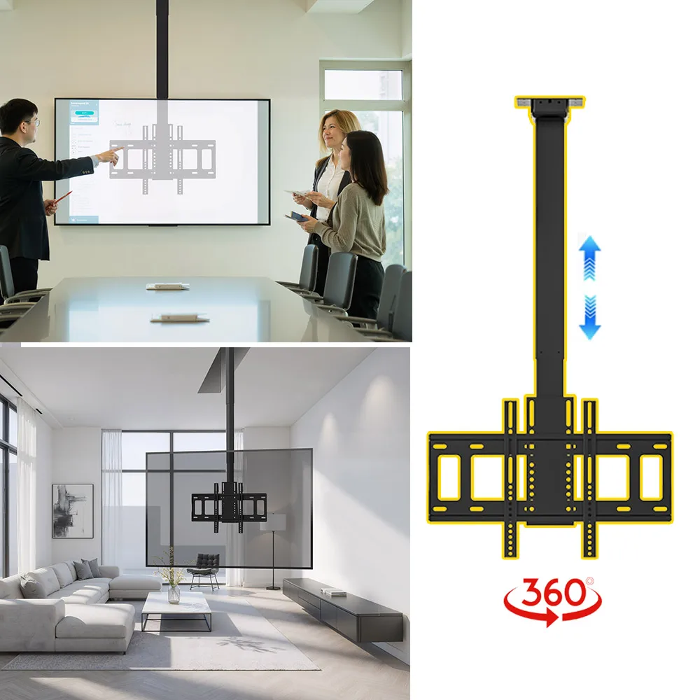 LCD TV Stand Electric Remote Control Motorized Ceiling TV Lift Bracket with Rotation Function for Professional Smart Home