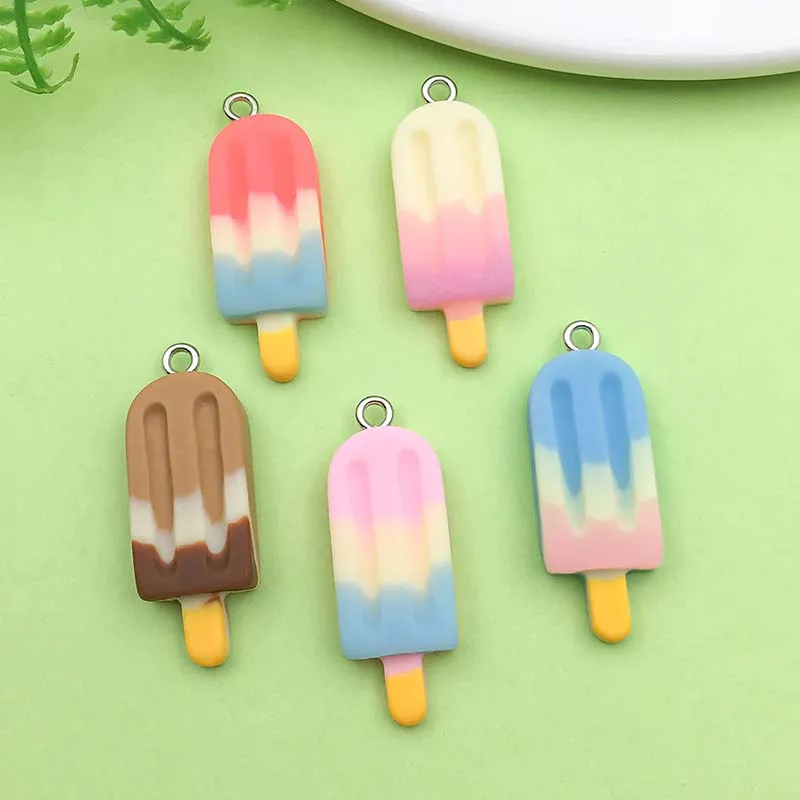 10pcs 11*32mm Colorful Imitation Food Ice Cream Popsicle Charms Resin Pendants for DIY Bracelet Necklace Jewelry Making Accessor