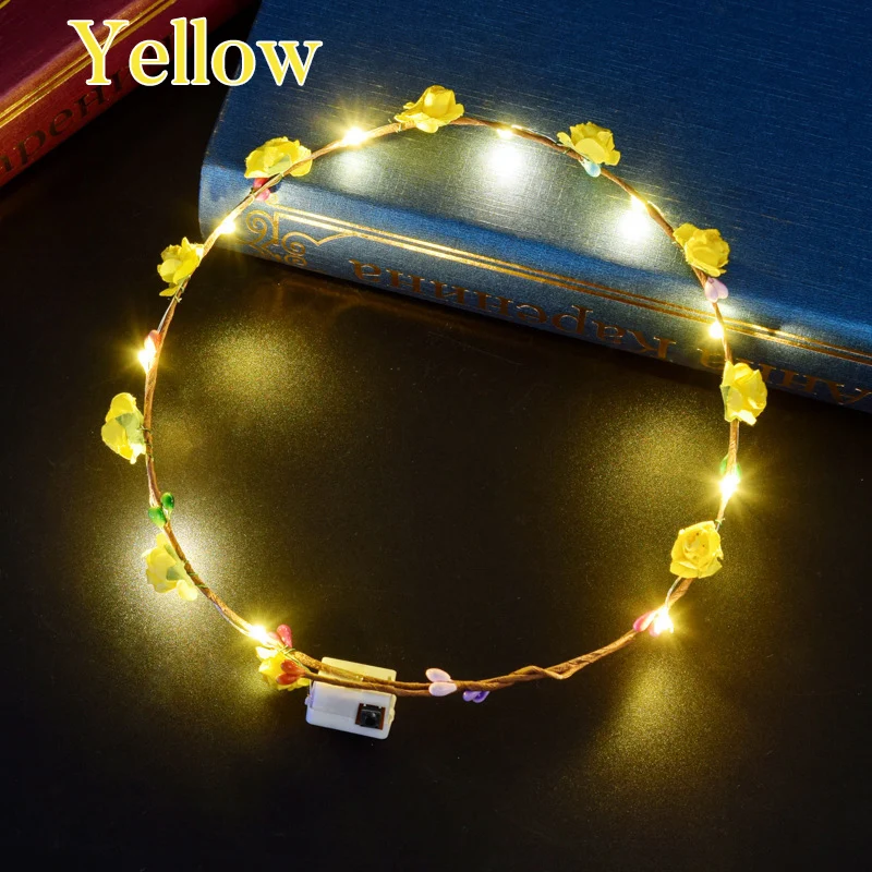10-300Pcs LED Flower Crowns Light Up Headbands Glowing Flower Crown Garland Glow in the Dark Headband for Wedding Party Favors image 3