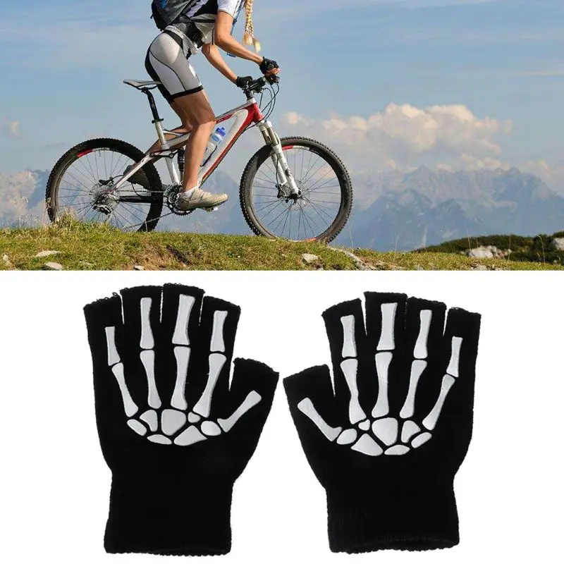 F1FD Half Finger Skeleton Cycling Gloves Outdoor Sports Exercise Practical Present for Finger Anti-freezing Keeping Warm Gift