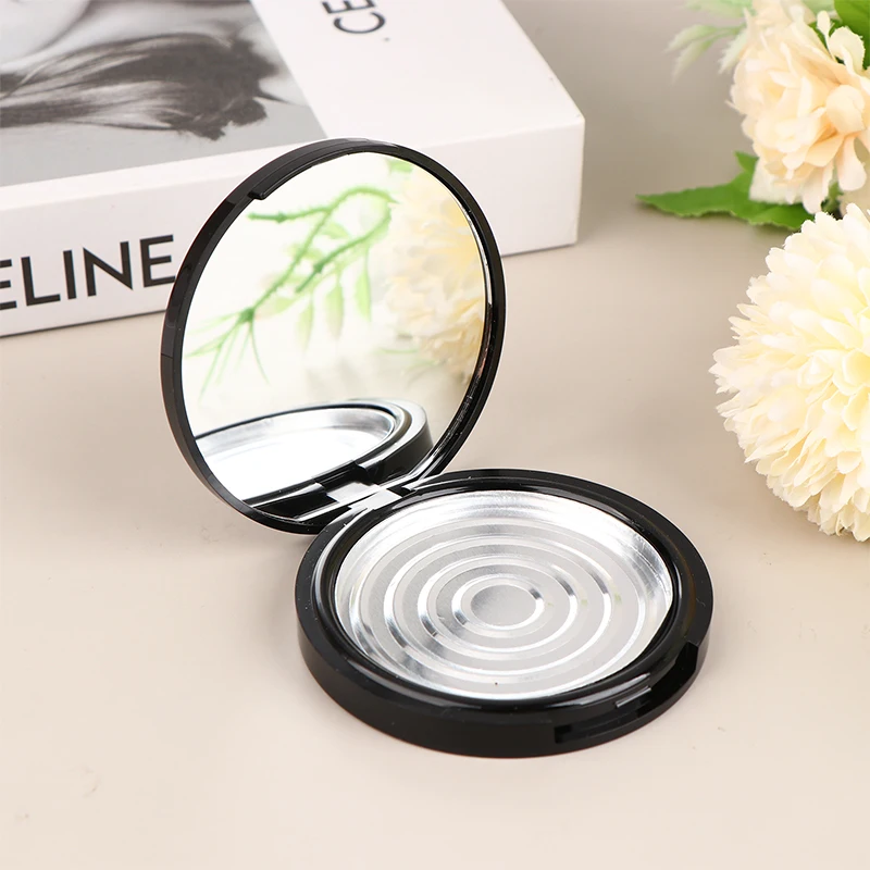 Reusable Empty Single Black Circular Highlight Box Blush Shadow Powder Box With Mirror Aluminum Pan Inside Diameter 59mm