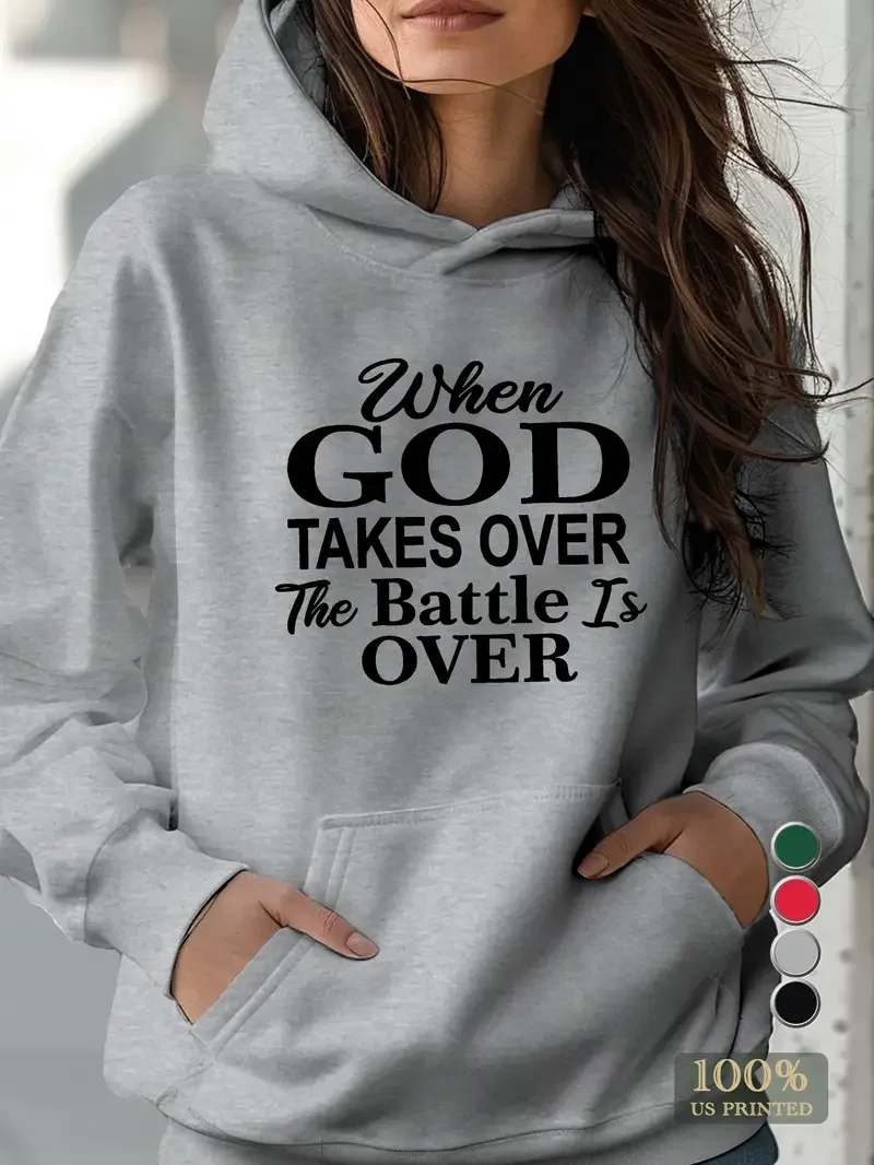 

Женская вдохновляющая толстовка с капюшоном When God Takes Over Уютный пуловер с длинными рукавами и передним карманом, красный геометрический принт