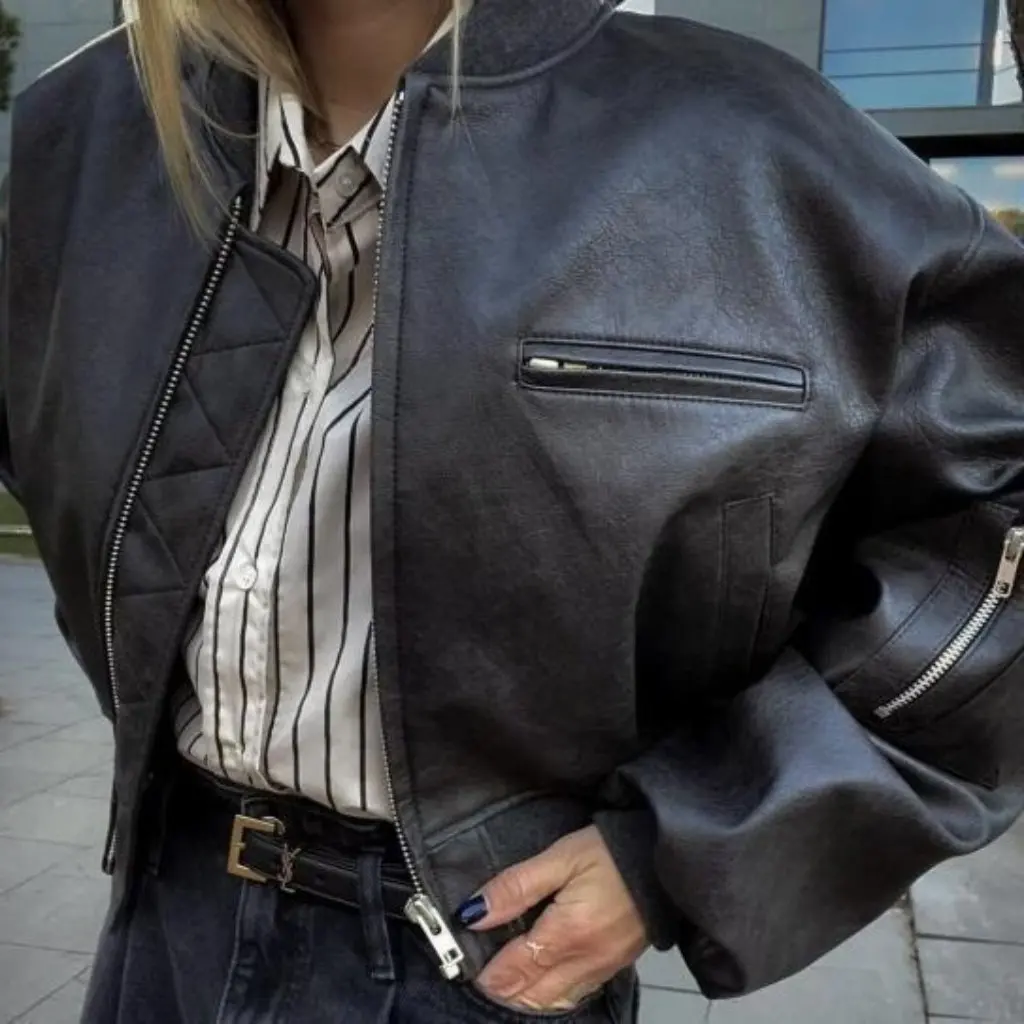 여성용 긴 소매 면 가죽 재킷 짧은 지퍼 코트 유럽 미국 스타일 패셔너블 스파이스 걸스 가을 겨울 신상