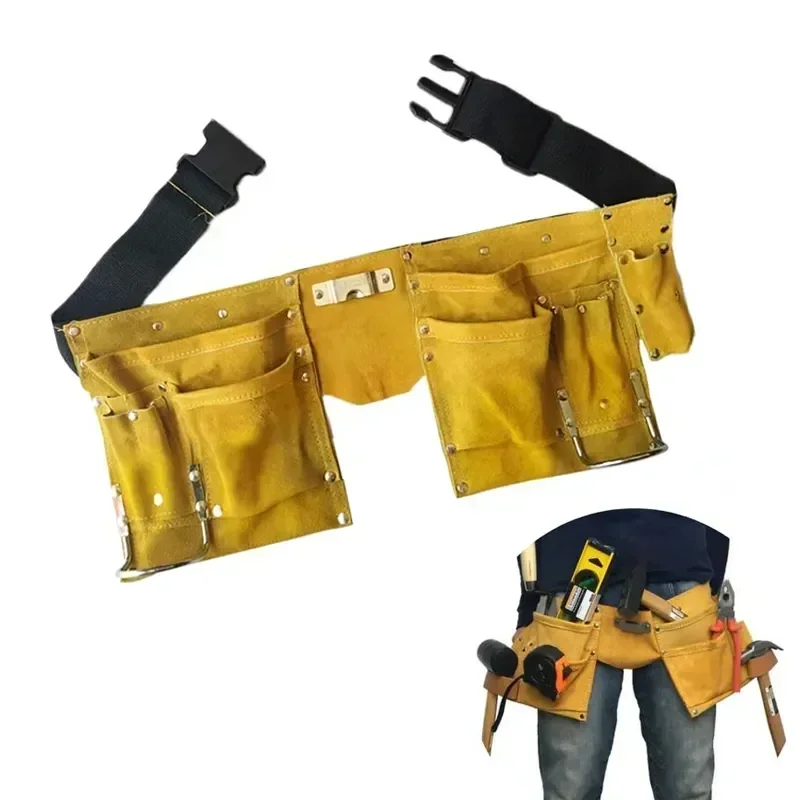 Portable Toolkit Waist Pouch Belt Leather Tool Belt Bag Quick Release Buckle Carpenter Construction Cowhide Tools Storage Bag