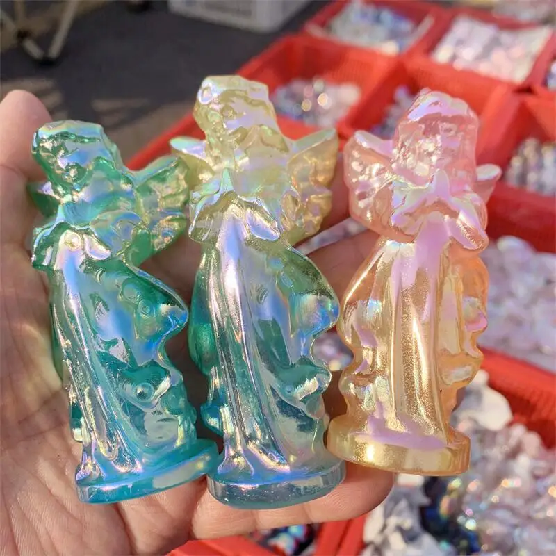 天然オーラクリスタルクォーツエンジェル彫刻研磨置物ヒーリングエネルギー石美的な部屋の装飾ギフト-1-個