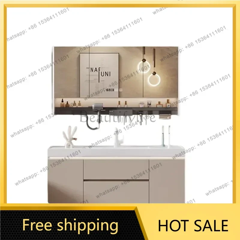 YJ Nordic Aluminum Bathroom Mirror Modern Simple Fashion Ceramic Bathroom Cabinet Vanity Combo Home Furniture Мебель Для Ванной