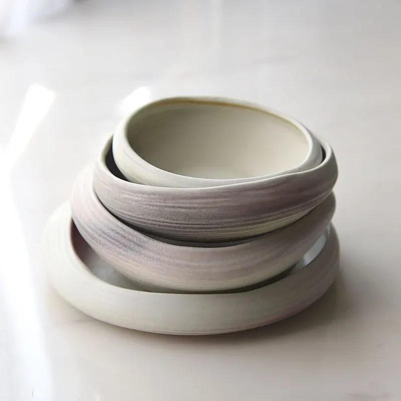 

Handmade Ceramic Dining Set Japanese Style Deep Dish Bowl Hotel Creative Dish Plate Home Use Soup Bowl Utensils Simple Life
