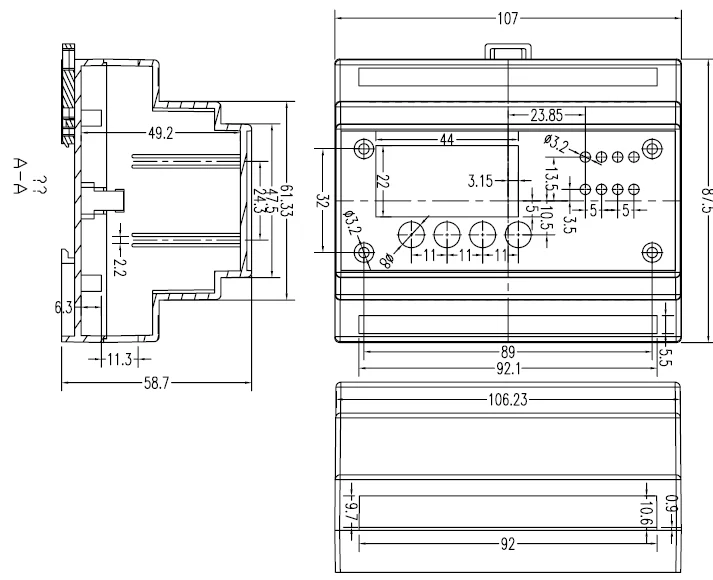 1pcs PLC DIN 35-Rail Instrument Housing Standard Box 4-03-2  88x107x59MM ABS Plastic Shell