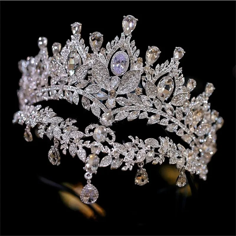 CC Queen Crown Women Accessories Bridal Headbands Engagement Headpiece Wedding Jewelry Leaf Shape Crowns Crystal Pendants AN452