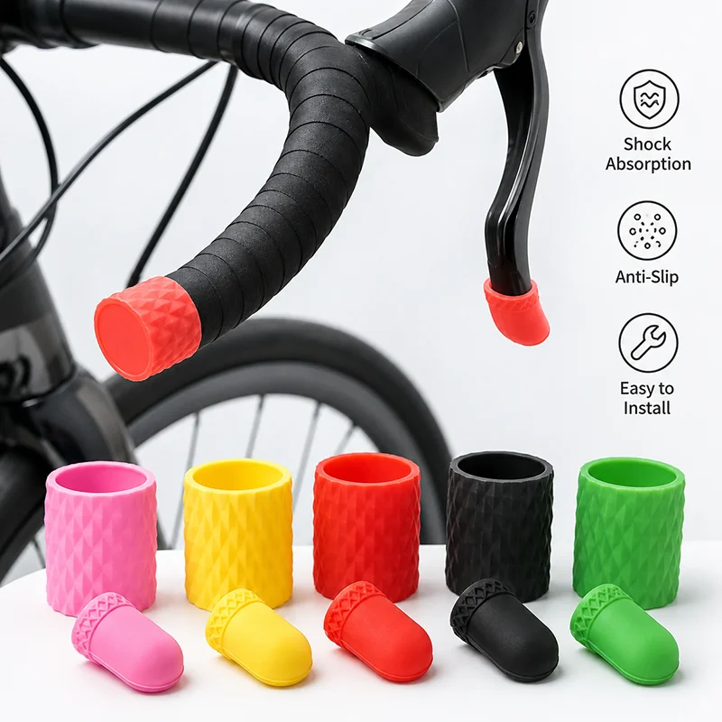 Bicycle Handlebar End & Brake Lever Silicone Protective Cap Set, Anti-Slip Shock-Absorbing Covers, 5 Colors