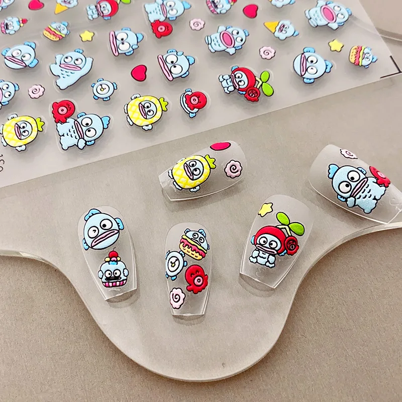 Sanrio New Craft Embossed Nail Art Stickers Adhesive Japanese Cute Nail Stickers Clown Fish Nail Art Accessories Wholesale