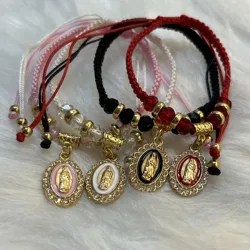 12 pcs our Lady of Guadalupe Virgin Knotted Adjustable Women's Bracelet Religious Available in a variety of colors tochoose from