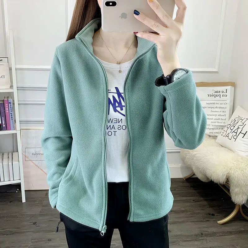 Fleece Jacket Outerwear Women Jackets Outdoor Spring Autumn Winter Sweatshirt Cardigan Warm Zips Coats Long Sleeve Tops Harajuku