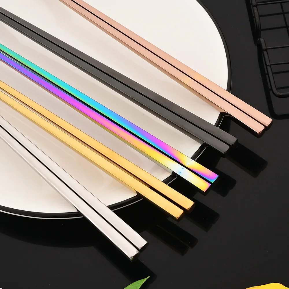 New Stainless Steel Cutlery Set Sushi Sticks Dinner Spoons Set 8Pcs Dinnerware Korean Chopsticks Dinner Spoon Flatware Set