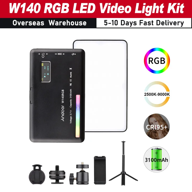 Andoer W140 RGB LED Video Light Kit for Vlog Live Streaming Online Meeting Pocket Video Conference Lighting with Desktop Tripod