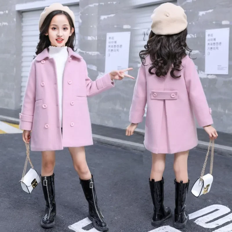 Girls Wool Coat Jacket Outerwear 2024 Beautiful Warm Thicken Plus Velvet Winter Autumn Cotton School Teenagers Children's E4037