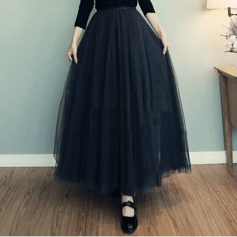 

Spring/Summer Mesh Skirt Mid Length Halfskirt Korean Version High Waist Slim and Versatile A-line Pleated Bunny Skirt Yarn Skirt