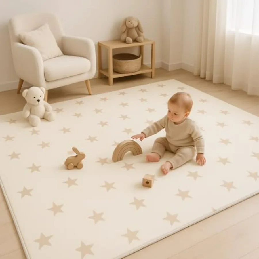 

Bubba Bear Baby Play Mat Thick Foam with Pattern Design Foldable Waterproof Padded Crawling Mat for Babies Bge Stars 79 x 59 In