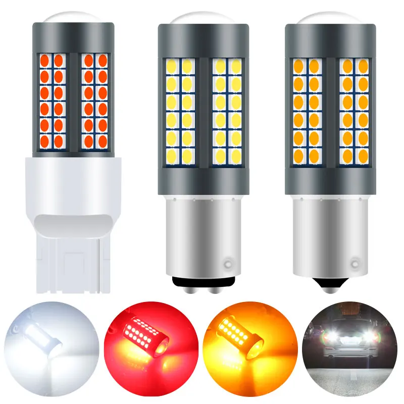 2X BA15S 1156 P21W T20 7440 W21W LED Bulbs Super Bright Car Turn Signal Reverse Lamps 54 SMD 3030 Chip Auto Lamp Amber DC 12V