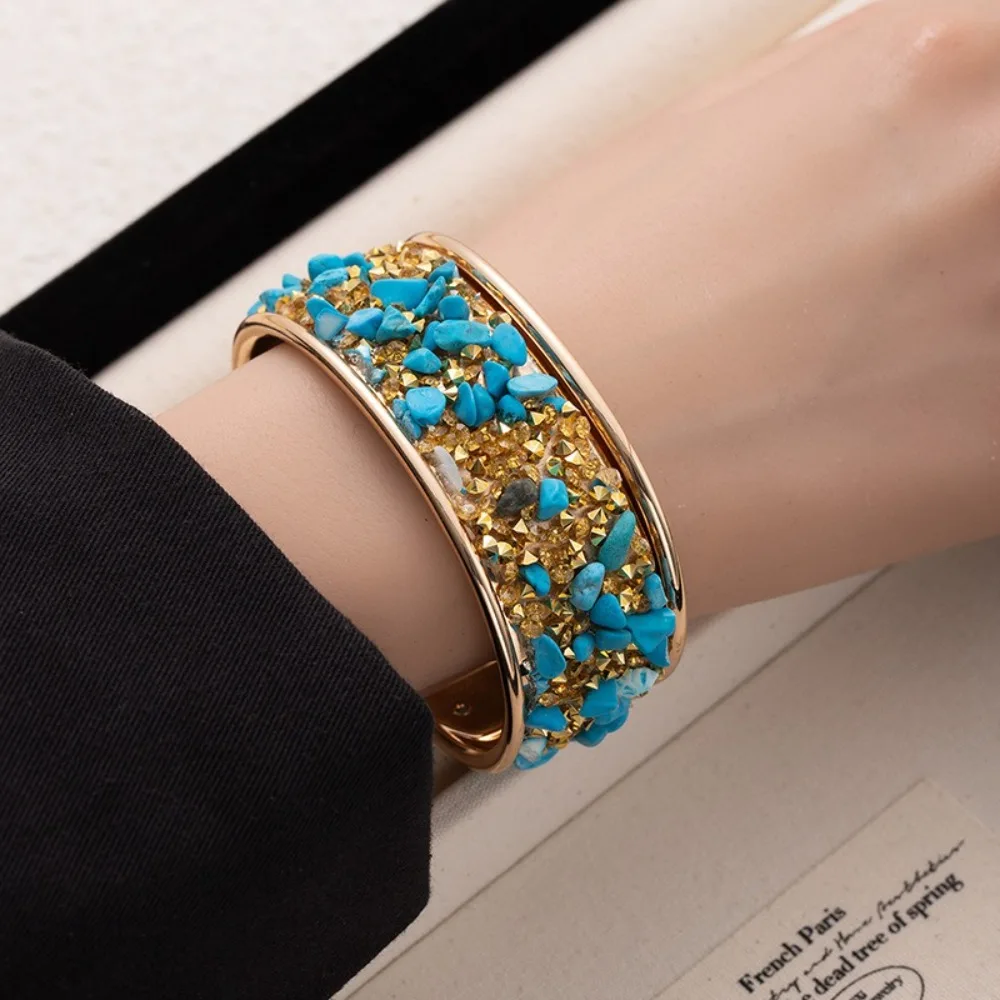 Creative Bohemian Wide Open Bangle Zircon Rhinestone Cuff Bangles Adjustable Jewelry Accessories Exaggerated Bracelet Gift