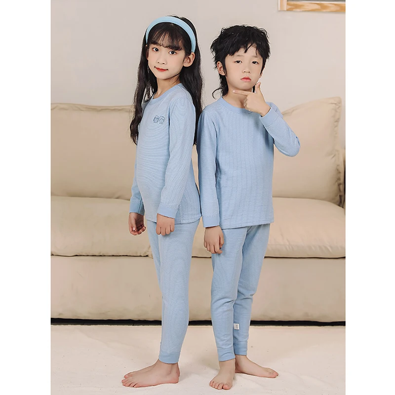 

New Autumn Winter Kids Pajamas Baby Boys Girls Striped Warm T-shirt with Pants Youth Pyjamas Sleepwear Christmas Clothing Sets