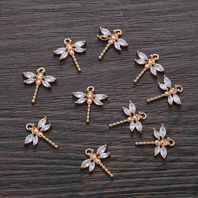 6Pcs KC Gold Plated Zircon Dragonfly Charms Animal Insect Pendants For DIY Jewelry Making Earrings Necklace Handmade Accessories