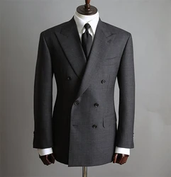 Ensemble blazer et pantalon à carreaux gris foncé à double boutonnage pour hommes, smoking de marié imbibé pour mariage, costume formel d'affaires et de bureau