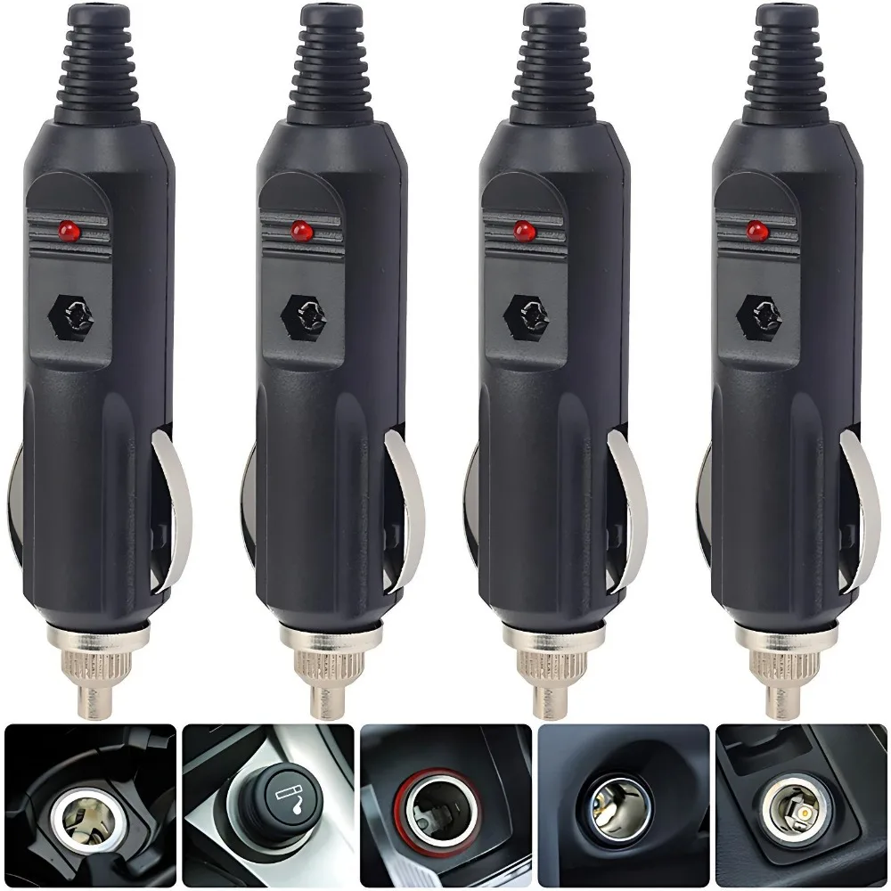 Universal 12V 24V Cigarette Lighter Plug Male Replacement Adapter LED Indicator Fuse for Truck RV Marine DC Outlet Connector
