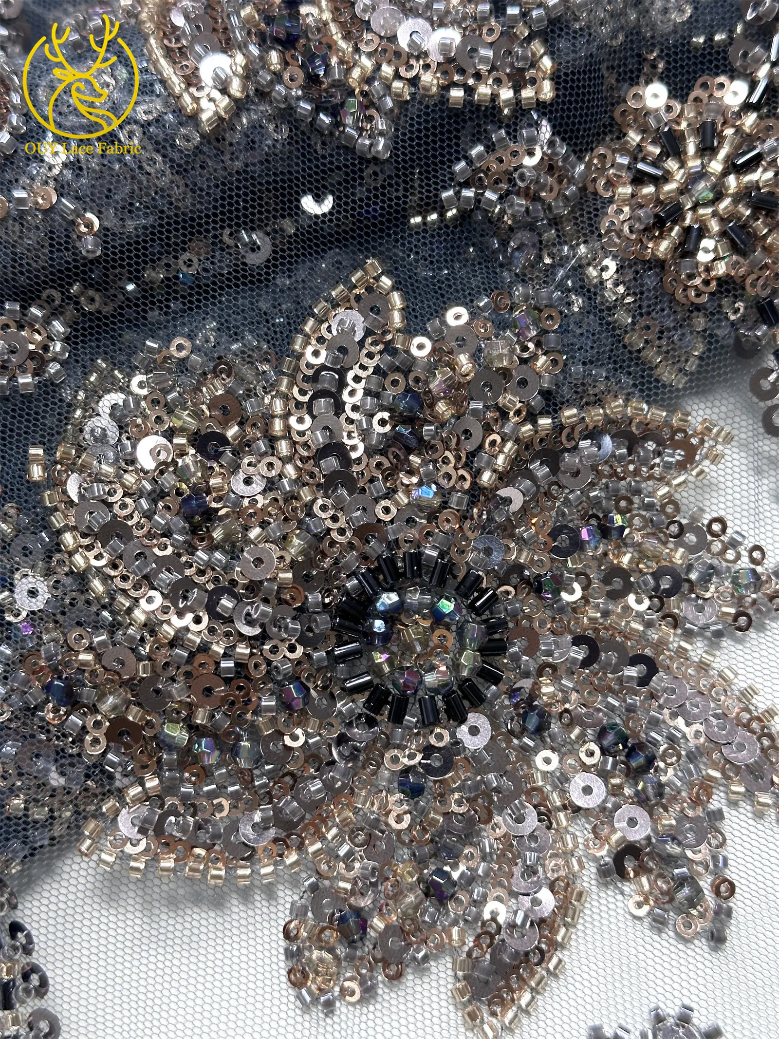 Afrikanischer Bräutigam-Perlen-Spitzenstoff 2026, hochwertiger französischer nigerianischer Pailletten-Spitzenstoff für Braut, Hochzeitskleid, Nähen, 5 Yards – Detail 17