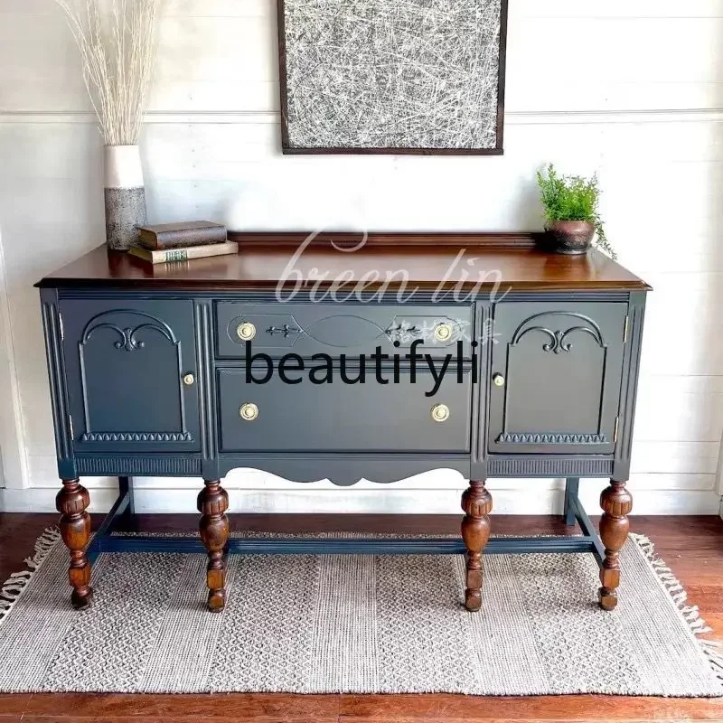 

French medieval solid wood dining side cabinet/foyer decorative cabinet/French retro living room entrance cabinet45