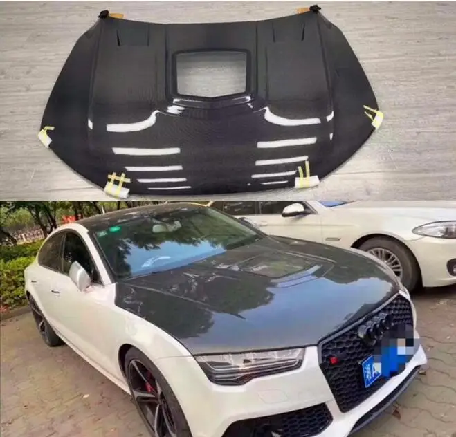 

Real Carbon Fiber Transparent Bonnet For Audi C7 A6 S6 RS6 2012 2013 2014 2015 2016 2017 2018 Front Engine Hood Vent Cover