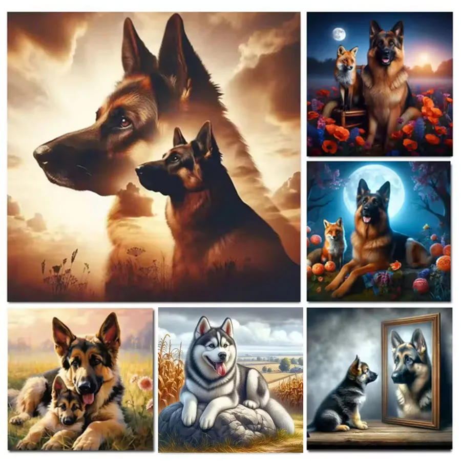 Husky Dog Fox Flowers 5D Diy Diamond Painting Kits Full Square Round Diamond Embroidery Cross Stitch Mosaic Picture Home Art