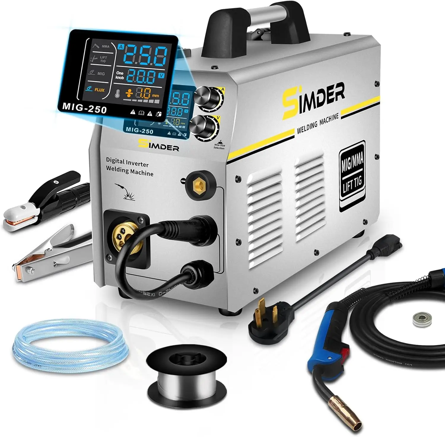 MIG Welder 4 in 1 MIG/MAG/Lift TIG/Stick Welder 110/220V Dual Voltage Welding Machine with Flux core wire